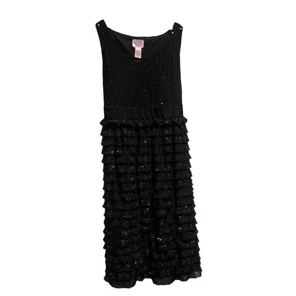 JUSTICE Black Ruffle Tiered Sleevess Fancy Dress size 10 - Picture 2 of 4